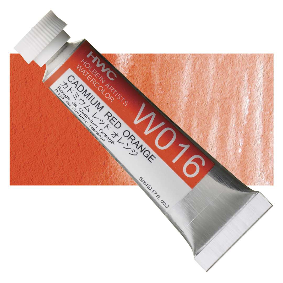 Open in modal - Holbein Artists' Watercolor - Cadmium Red Orange, 5 ml tube and swatch