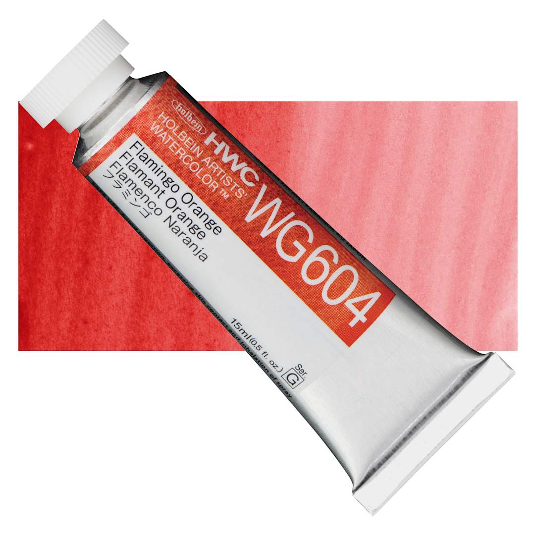 Open in modal - Holbein Artists' Watercolor - Flamingo Orange, 15 ml tube and swatch