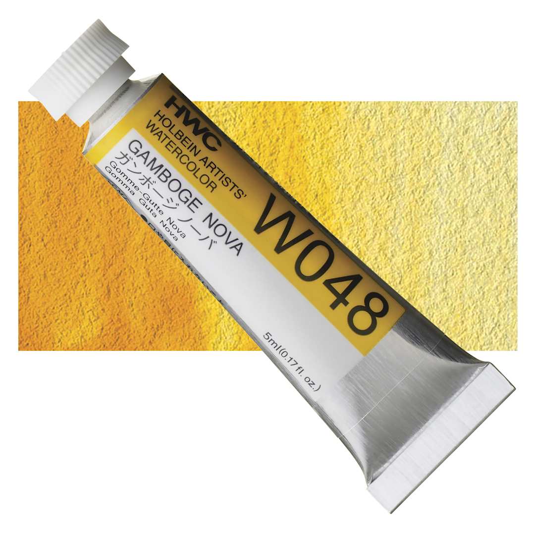 Open in modal - Holbein Artists' Watercolor - Gamboge Nova, 5 ml tube and swatch