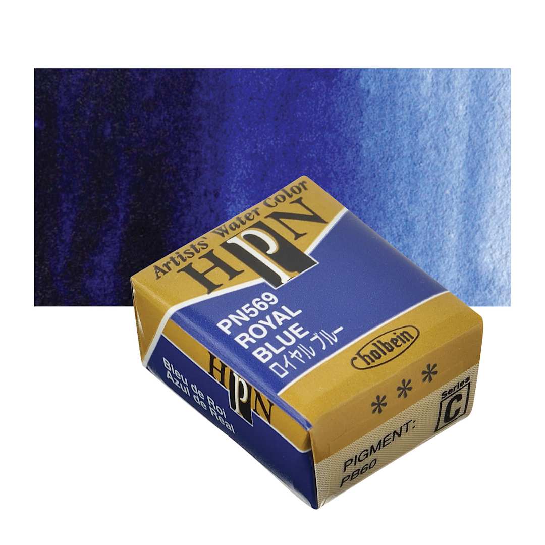 Open in modal - Holbein Artists' Watercolor Half Pan - Royal Blue and swatch