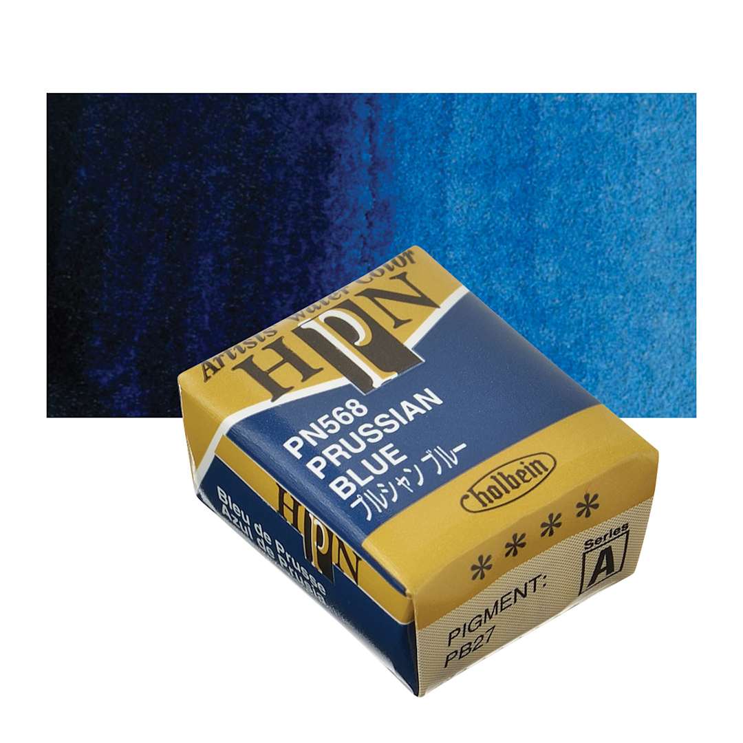 Open in modal - Holbein Artists' Watercolor Half Pan - Prussian Blue and swatch