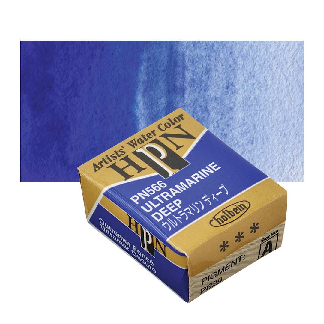 Open in modal - Holbein Artists' Watercolor Half Pan - Ultramarine Deep and swatch