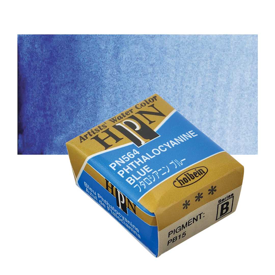 Open in modal - Holbein Artists' Watercolor Half Pan - Phthalocyanine Blue and swatch