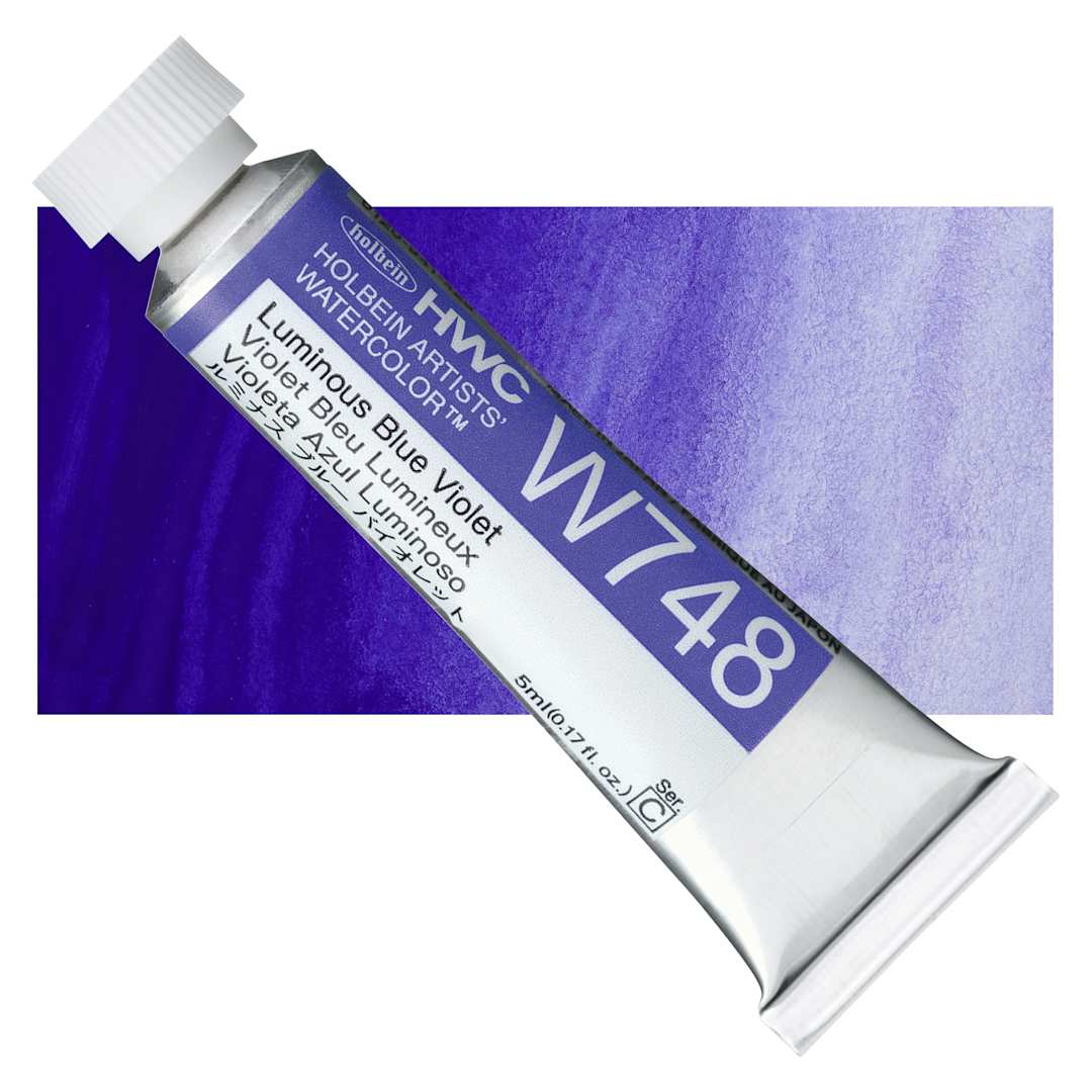 Open in modal - Holbein Artists' Watercolor - Luminous Blue Violet, 5 ml Tube and swatch