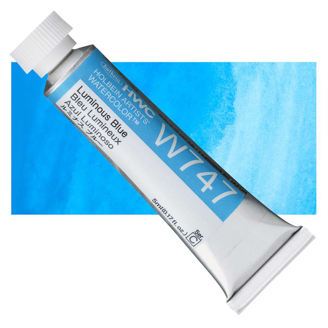 Open in modal - Holbein Artists' Watercolor - Luminous Blue, 5 ml Tube and swatch