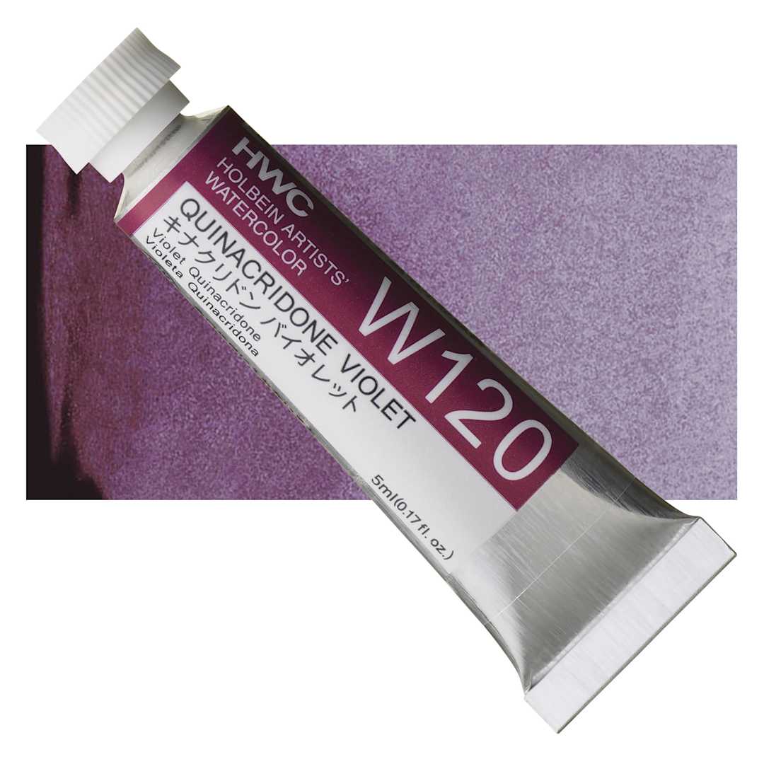 Open in modal - Holbein Artists' Watercolor - Quinacridone Violet, 5 ml tube and swatch