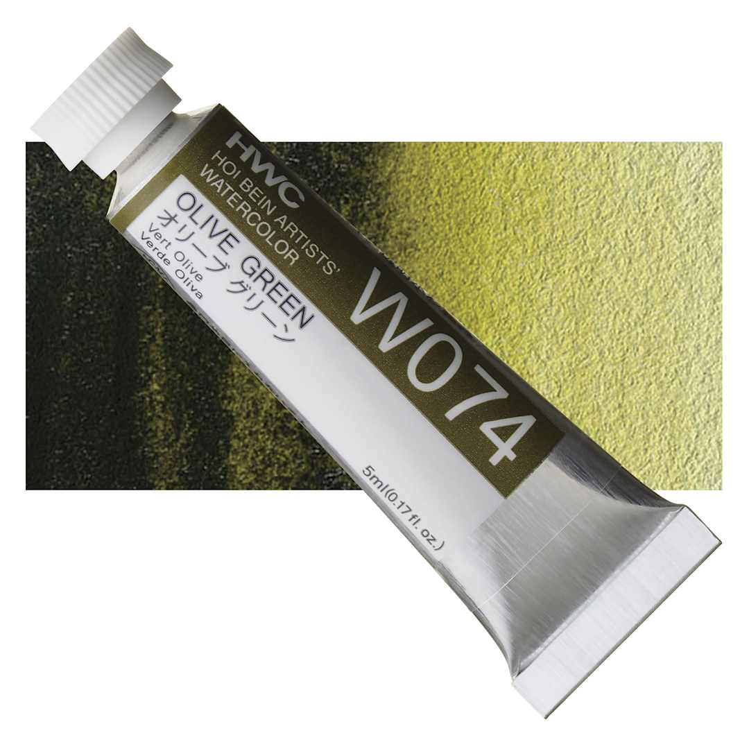 Open in modal - Holbein Artists' Watercolor - Olive Green, 5 ml tube and swatch