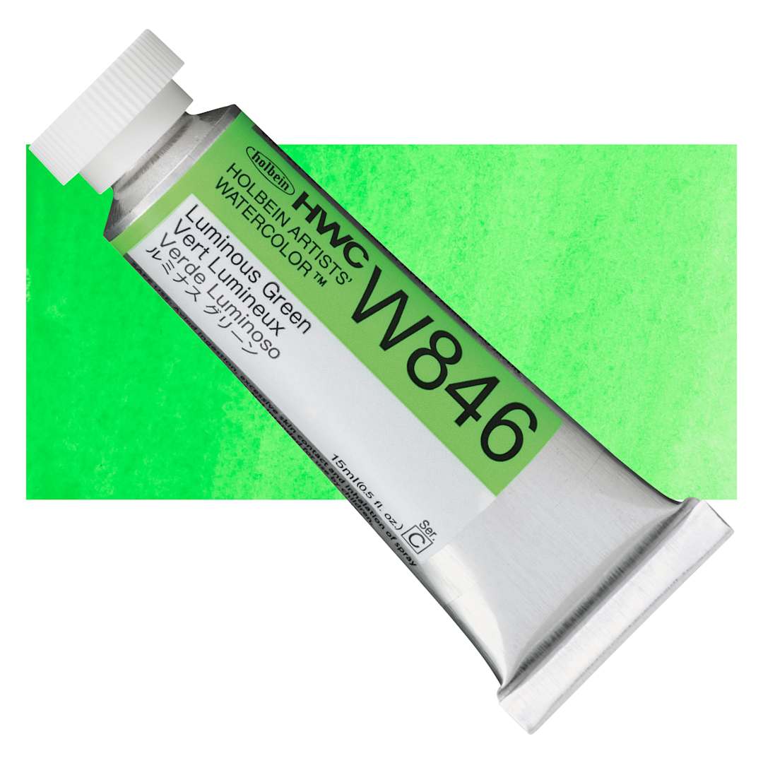 Open in modal - Holbein Artists' Watercolor - Luminous Green, 15 ml Tube and swatch