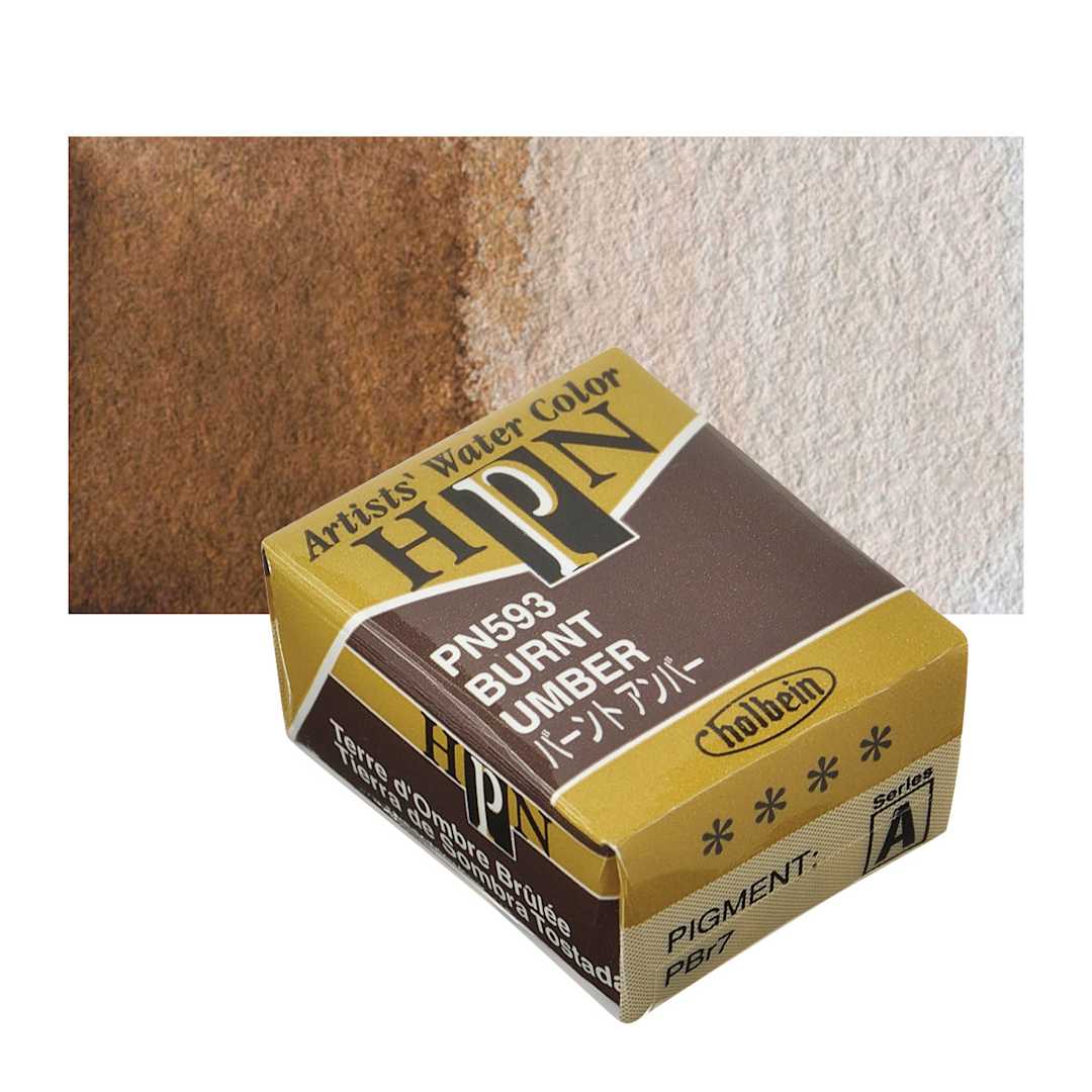 Open in modal - Holbein Artists' Watercolor Half Pan - Burnt Umber and swatch