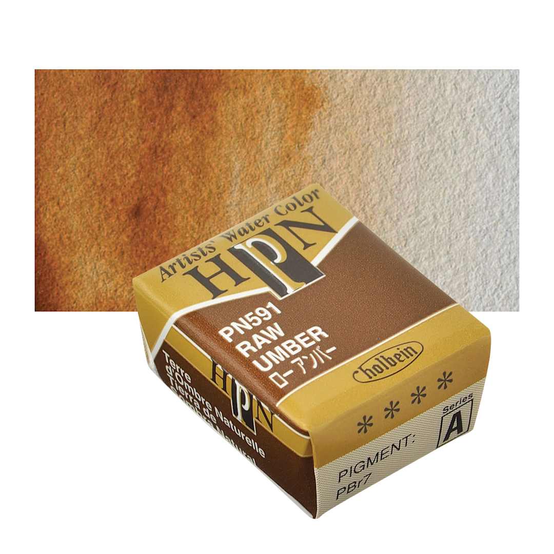 Open in modal - Holbein Artists' Watercolor Half Pan - Raw Umber and swatch