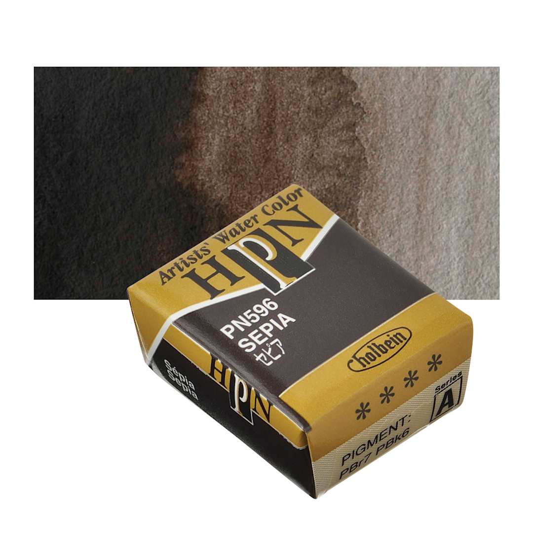 Open in modal - Holbein Artists' Watercolor Half Pan - Sepia and swatch