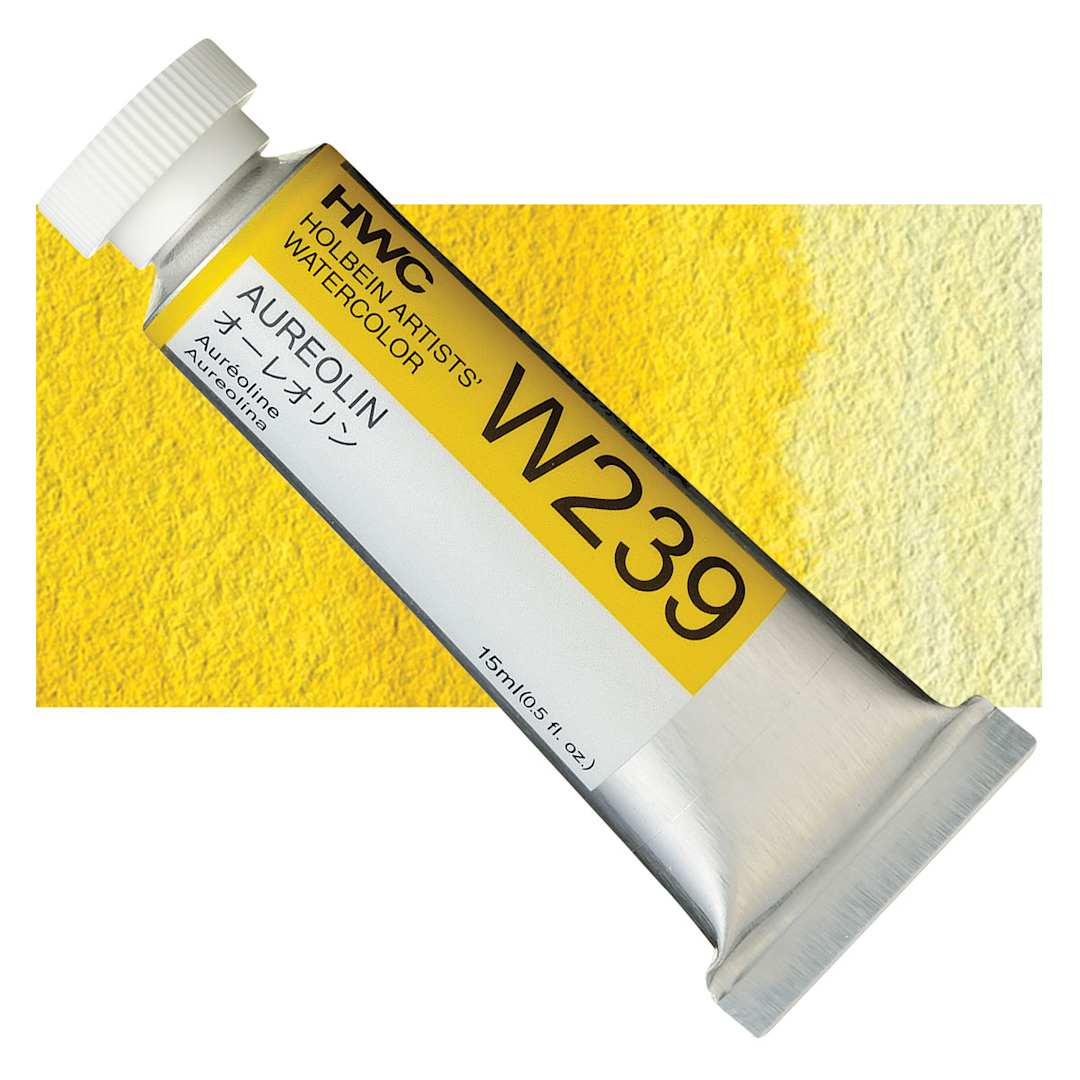 Open in modal - Holbein Artists' Watercolor - Aureolin, 15 ml tube and swatch