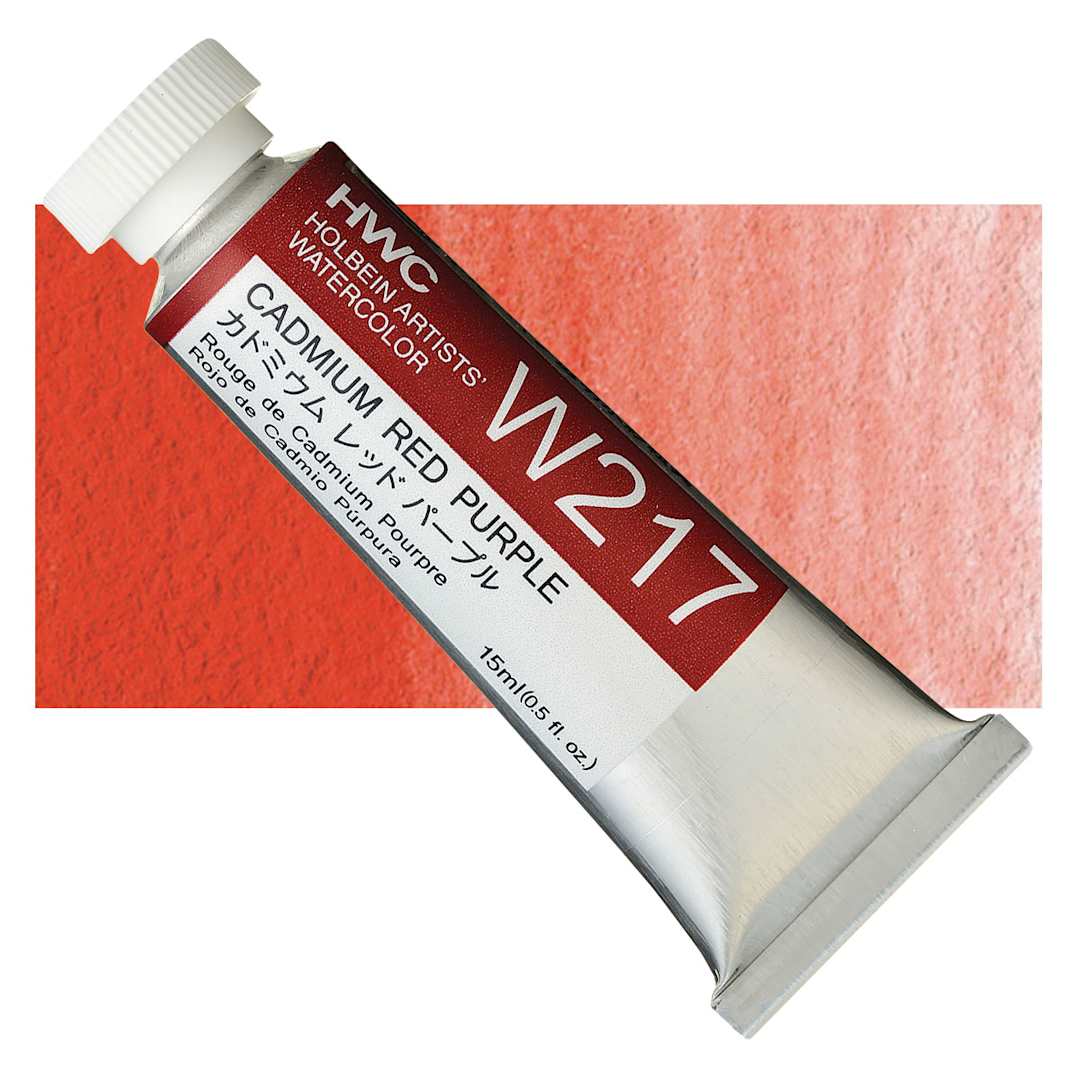 Open in modal - Holbein Artists' Watercolor - Cadmium Red Purple, 15 ml tube and swatch