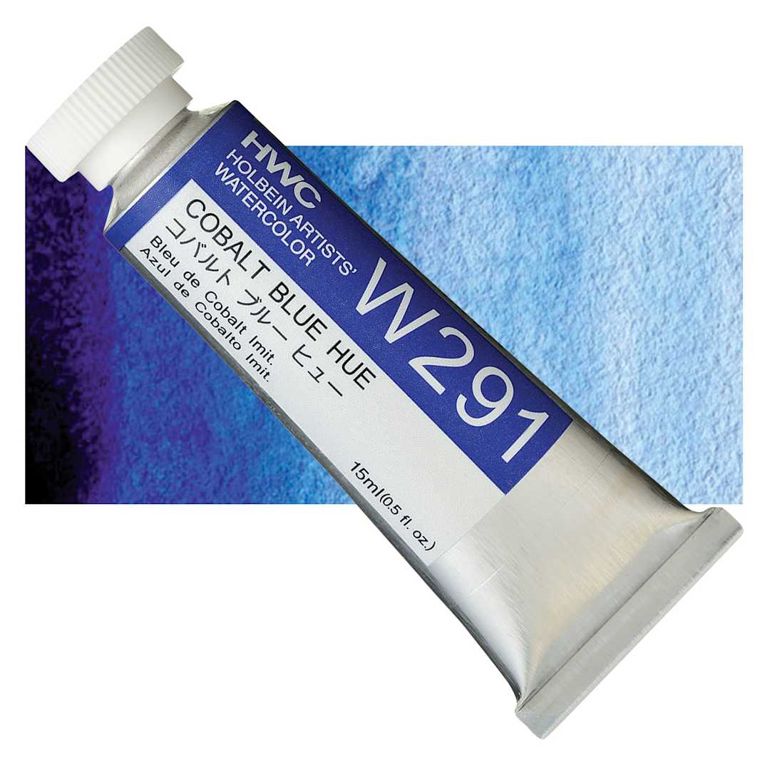 Open in modal - Holbein Artists' Watercolor - Cobalt Blue Hue, 15 ml tube and swatch