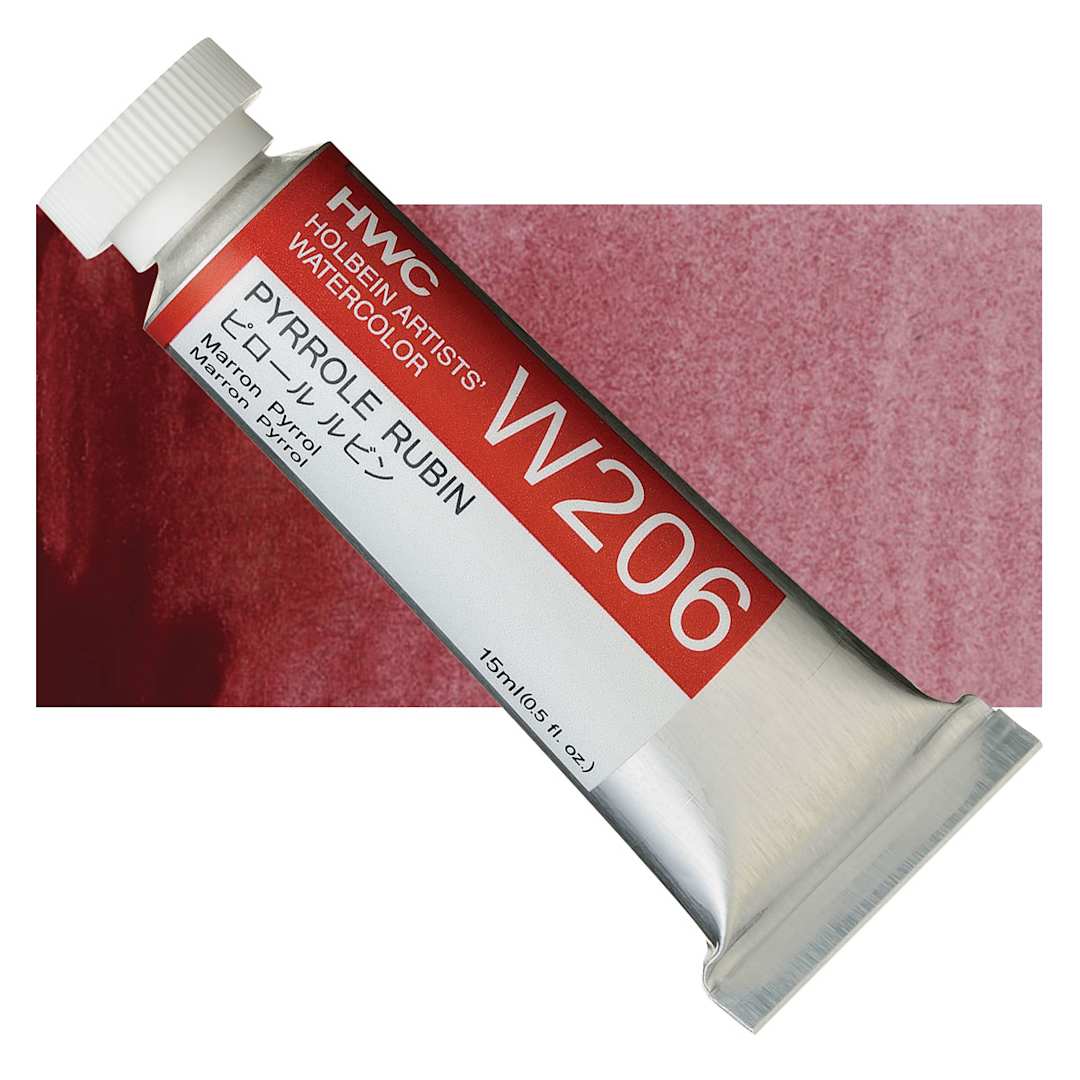 Open in modal - Holbein Artists' Watercolor - Pyrrole Rubin, 15 ml tube and swatch