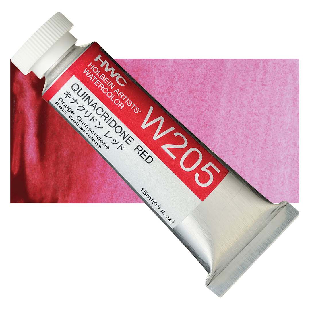 Open in modal - Holbein Artists' Watercolor - Quinacridone Red, 15 ml tube and swatch