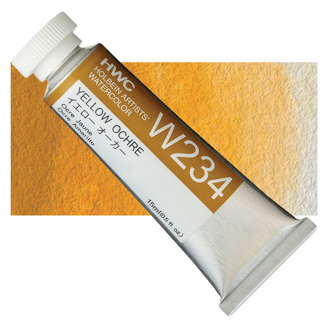 Open in modal - Holbein Artists' Watercolor - Yellow Ochre, 15 ml Tube and swatch
