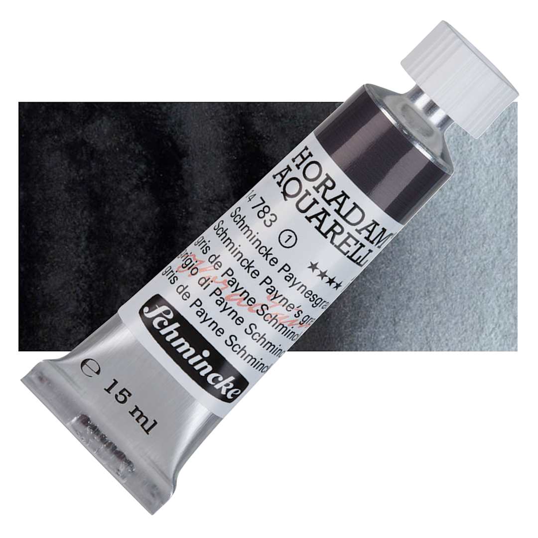 Open in modal - Schmincke Horadam Aquarell Watercolor - Schmincke Payne's Grey, 15 ml tube and swatch