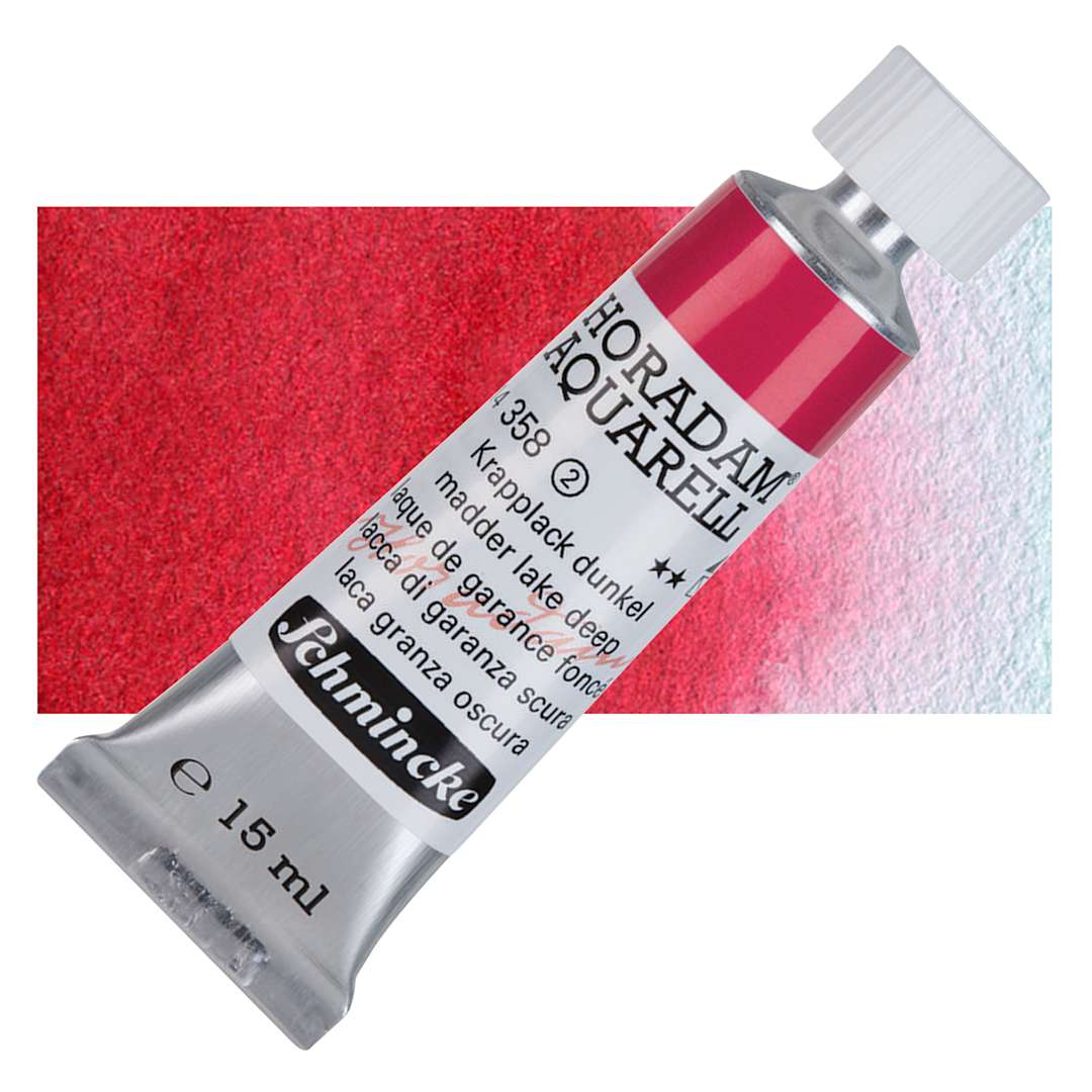 Open in modal - Schmincke Horadam Aquarell Artist Watercolor - Madder Lake Deep, 15 ml tube and swatch
