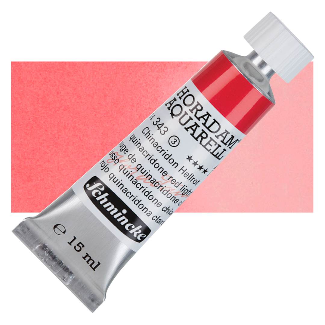 Open in modal - Schmincke Horadam Aquarell Watercolor - Quinacridone Red Light, 15 ml tube and swatch