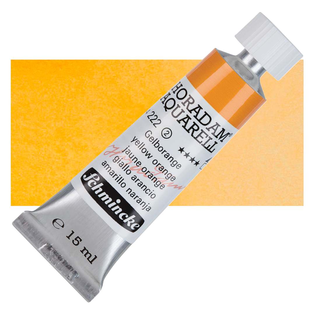 Open in modal - Schmincke Horadam Aquarell Watercolor - Yellow Orange, 15 ml tube and swatch
