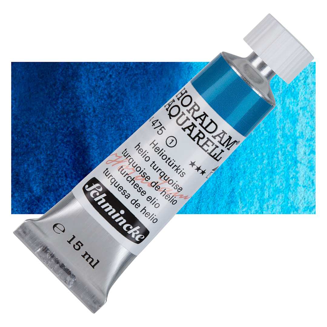Open in modal - Schmincke Horadam Aquarell Artist Watercolor - Helio Turquoise, 15 ml tube and swatch