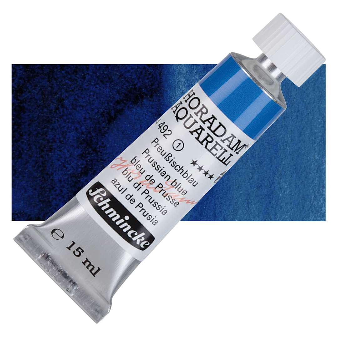 Open in modal - Schmincke Horadam Aquarell Watercolor - Prussian Blue, 15 ml tube and swatch