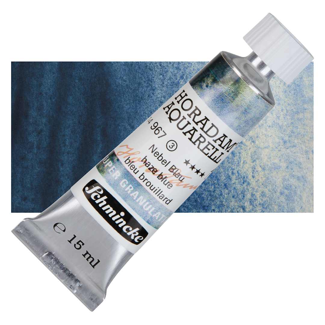 Open in modal - Schmincke Horadam Aquarell Artist Watercolor - Haze Blue, 15 ml tube and swatch