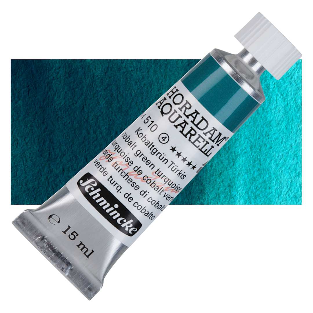 Open in modal - Schmincke Horadam Aquarell Watercolor - Cobalt Green Turquoise, 15 ml tube and swatch