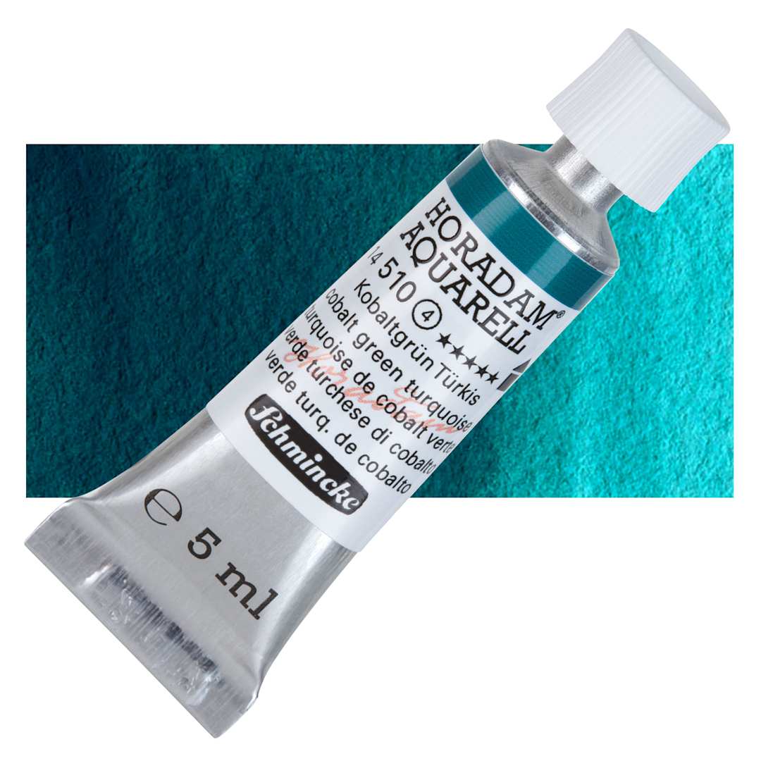 Open in modal - Schmincke Horadam Aquarell Watercolor - Cobalt Green Turquoise, 5 ml tube and swatch