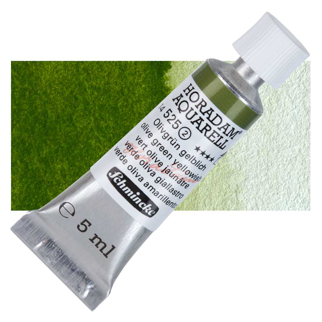 Open in modal - Schmincke Horadam Aquarell Watercolor - Olive Green Yellowish, 5 ml tube and swatch