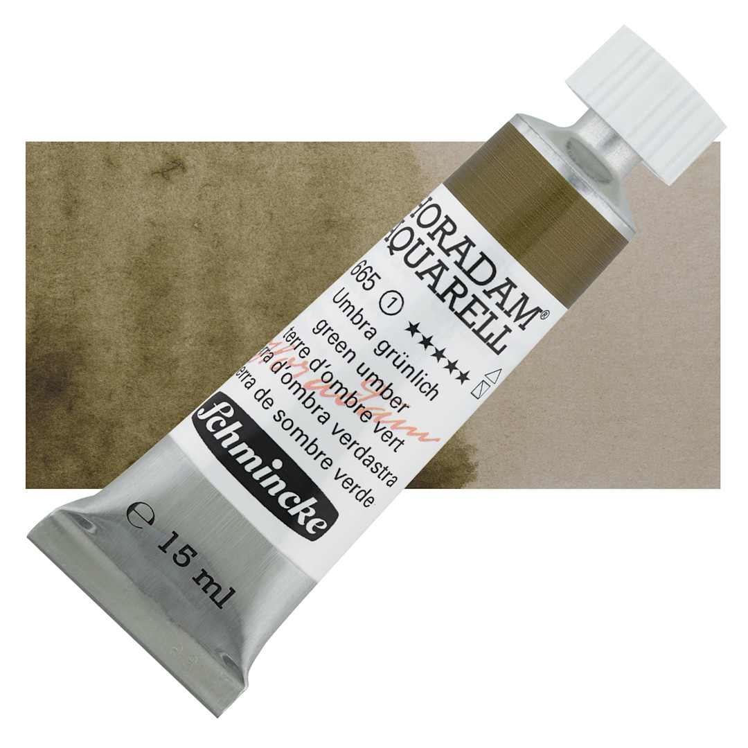Open in modal - Schmincke Horadam Aquarell Artist Watercolor - Green Umber, 15 ml tube and swatch