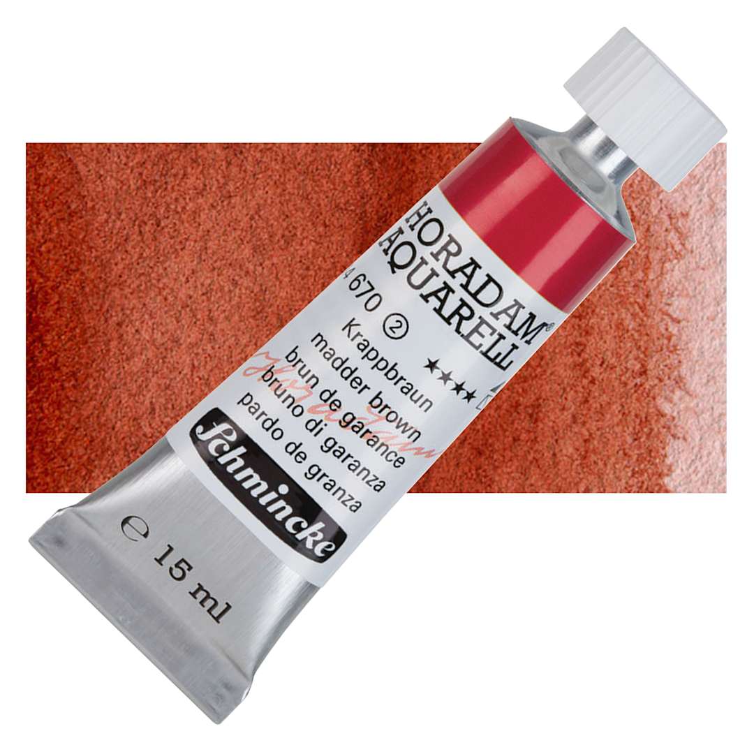 Open in modal - Schmincke Horadam Aquarell Artist Watercolor - Madder Brown, 15 ml tube and swatch