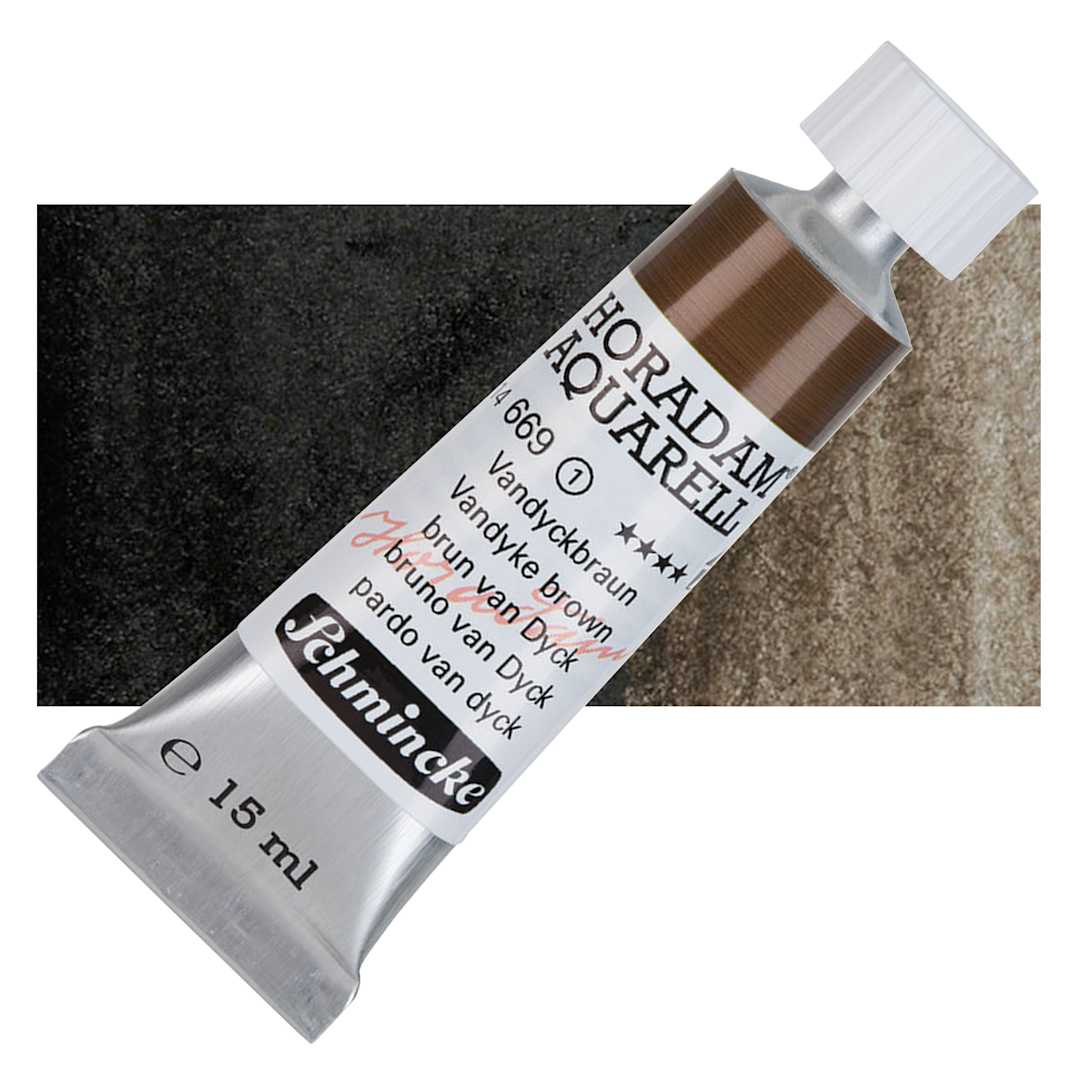 Open in modal - Schmincke Horadam Aquarell Watercolor - Vandyke Brown, 15 ml tube and swatch