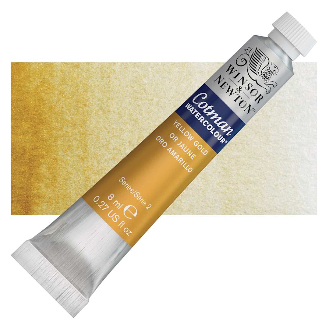 Open in modal - Winsor & Newton Cotman Watercolor - Yellow Gold, 8 ml, Tube and swatch