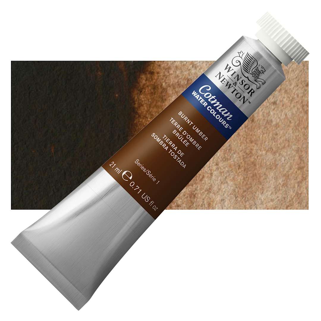 Open in modal - Winsor & Newton Cotman Watercolor - Burnt Umber, 21 ml tube and swatch