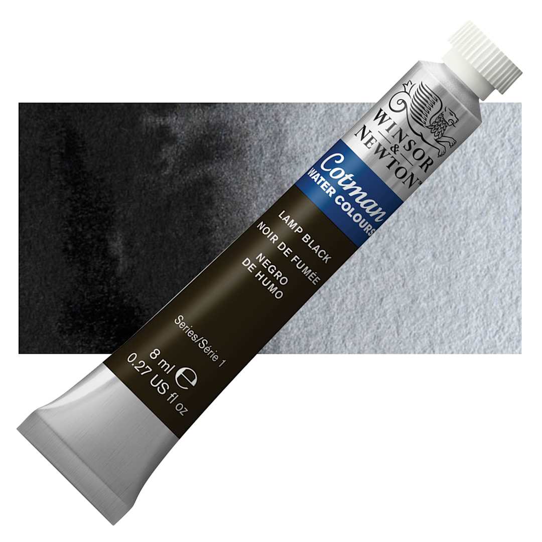 Open in modal - Winsor & Newton Cotman Watercolor - Lamp Black, 8 ml tube and swatch