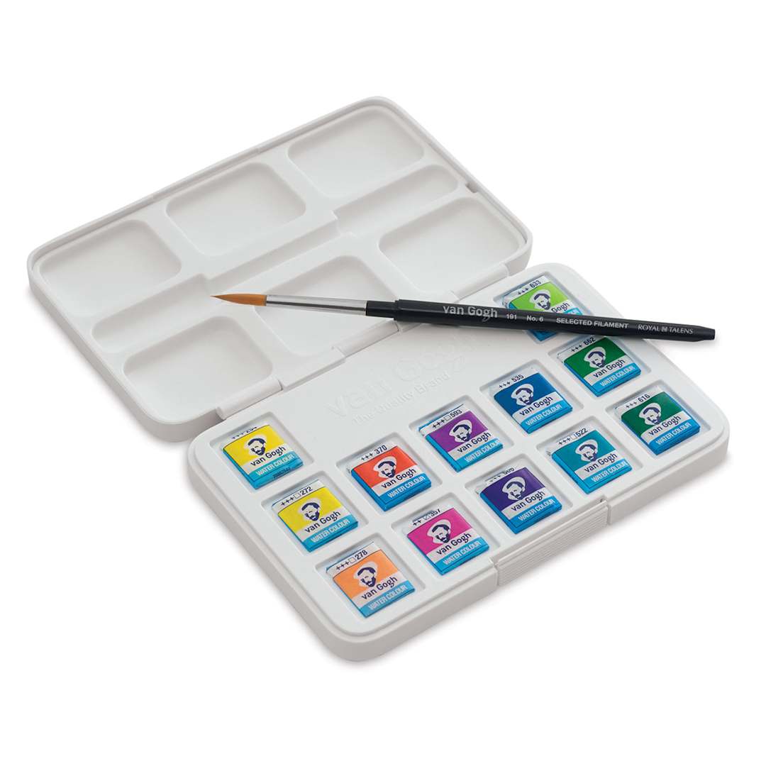 Open in modal - Van Gogh Watercolors Set - Vibrant Colors Set of 12 Pans, inside package view
