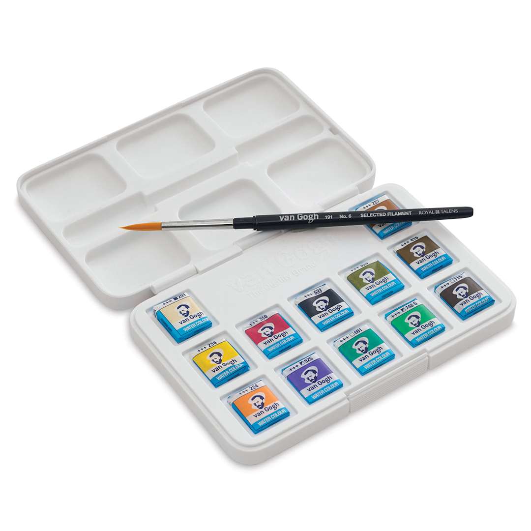 Open in modal - Van Gogh Watercolors Set - Muted Colors Set of 12 Pans, inside package view