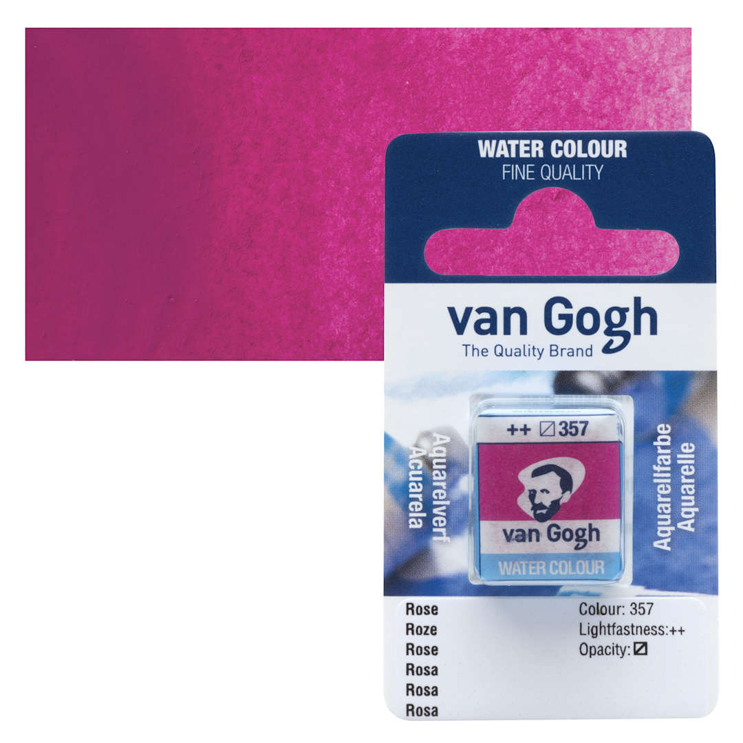 Open in modal - Van Gogh Watercolor Half Pan - Rose pan and swatch