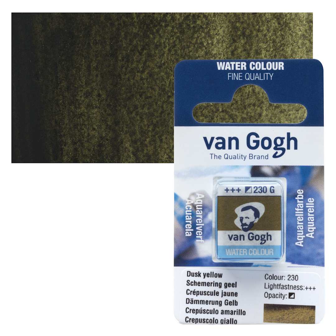 Open in modal - Van Gogh Watercolor Half Pan - Dusk Yellow pan and swatch
