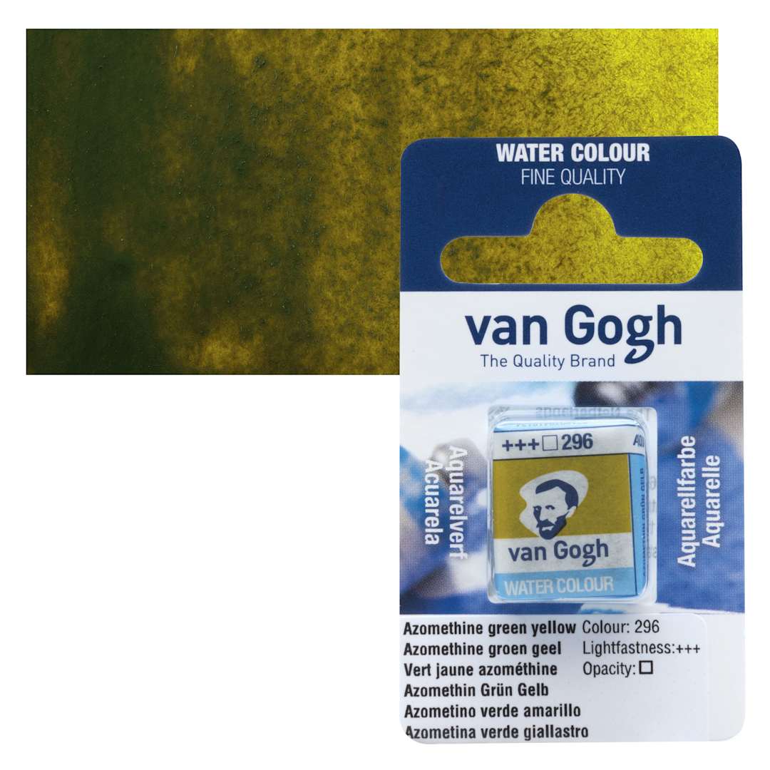Open in modal - Van Gogh Watercolor Half Pan - Azo Green Yellow pan and swatch