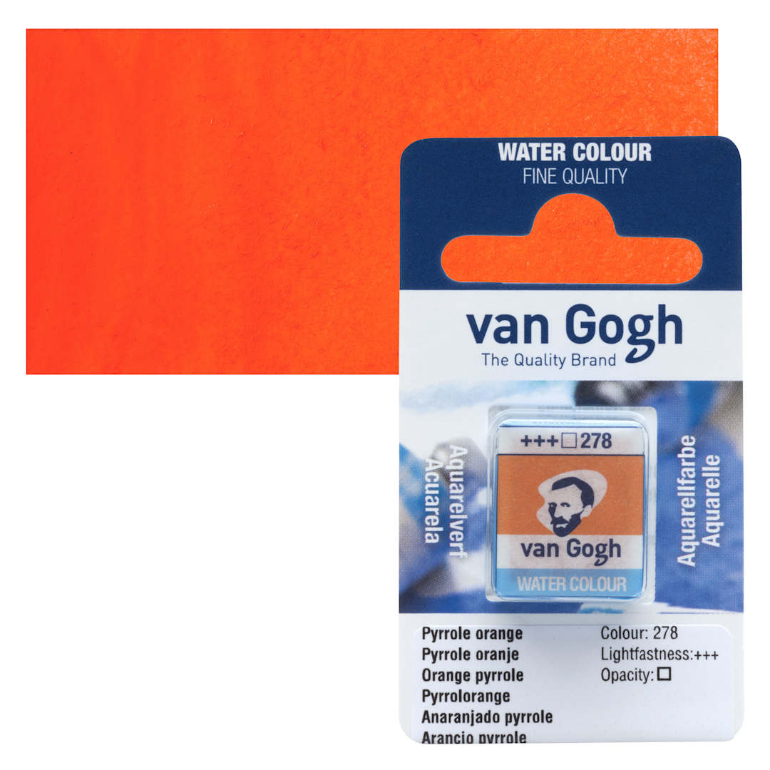 Open in modal - Van Gogh Watercolor Half Pan - Pyrrole Orange pan and swatch