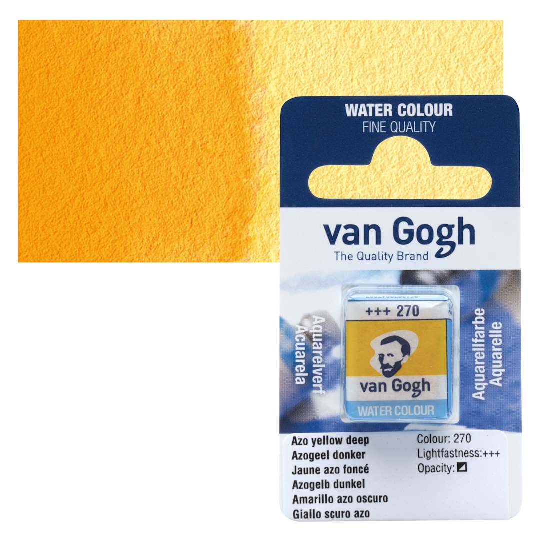 Open in modal - Van Gogh Watercolor Half Pan - Azo Yellow Deep half pan and swatch