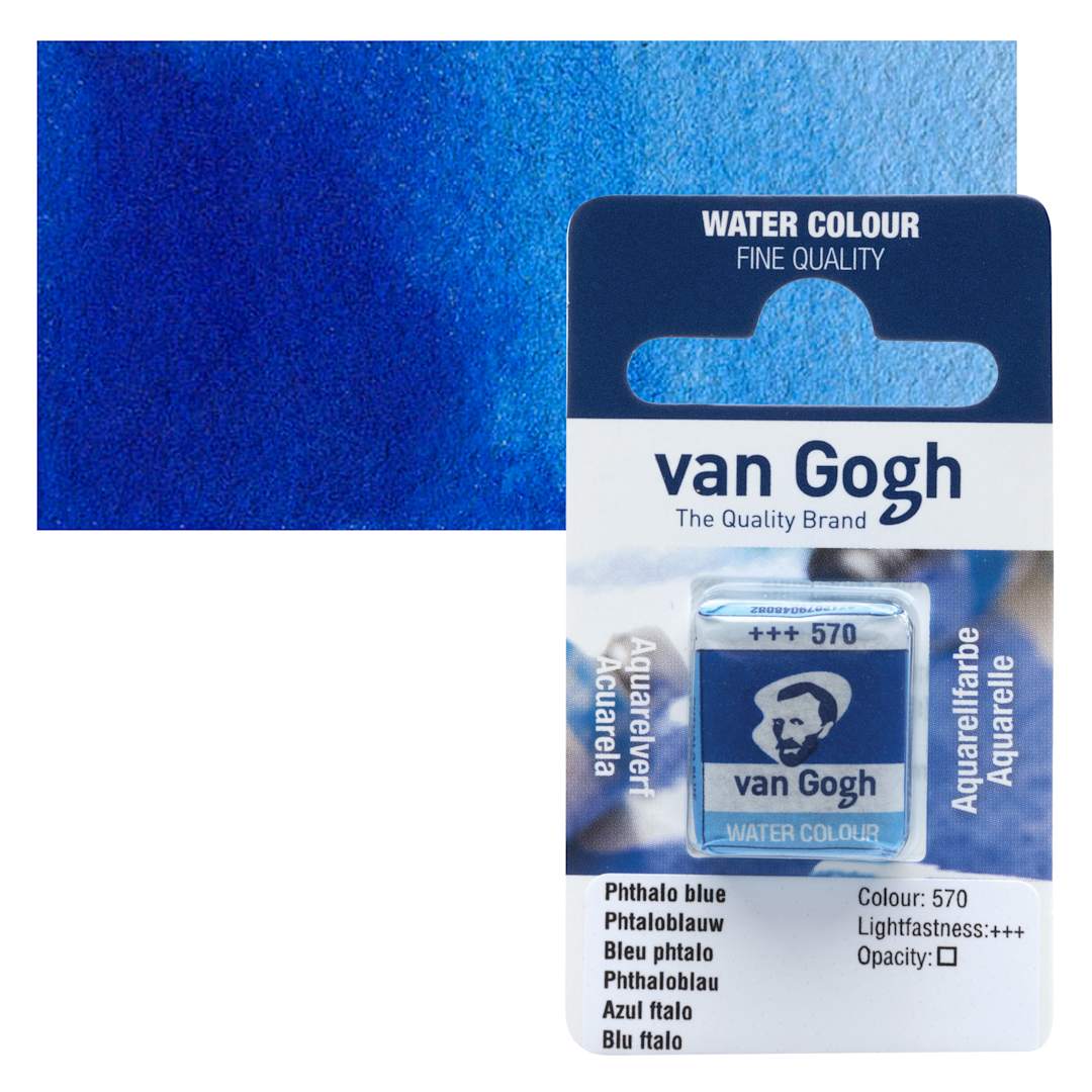 Open in modal - Van Gogh Watercolor Half Pan - Phthalo Blue pan and swatch