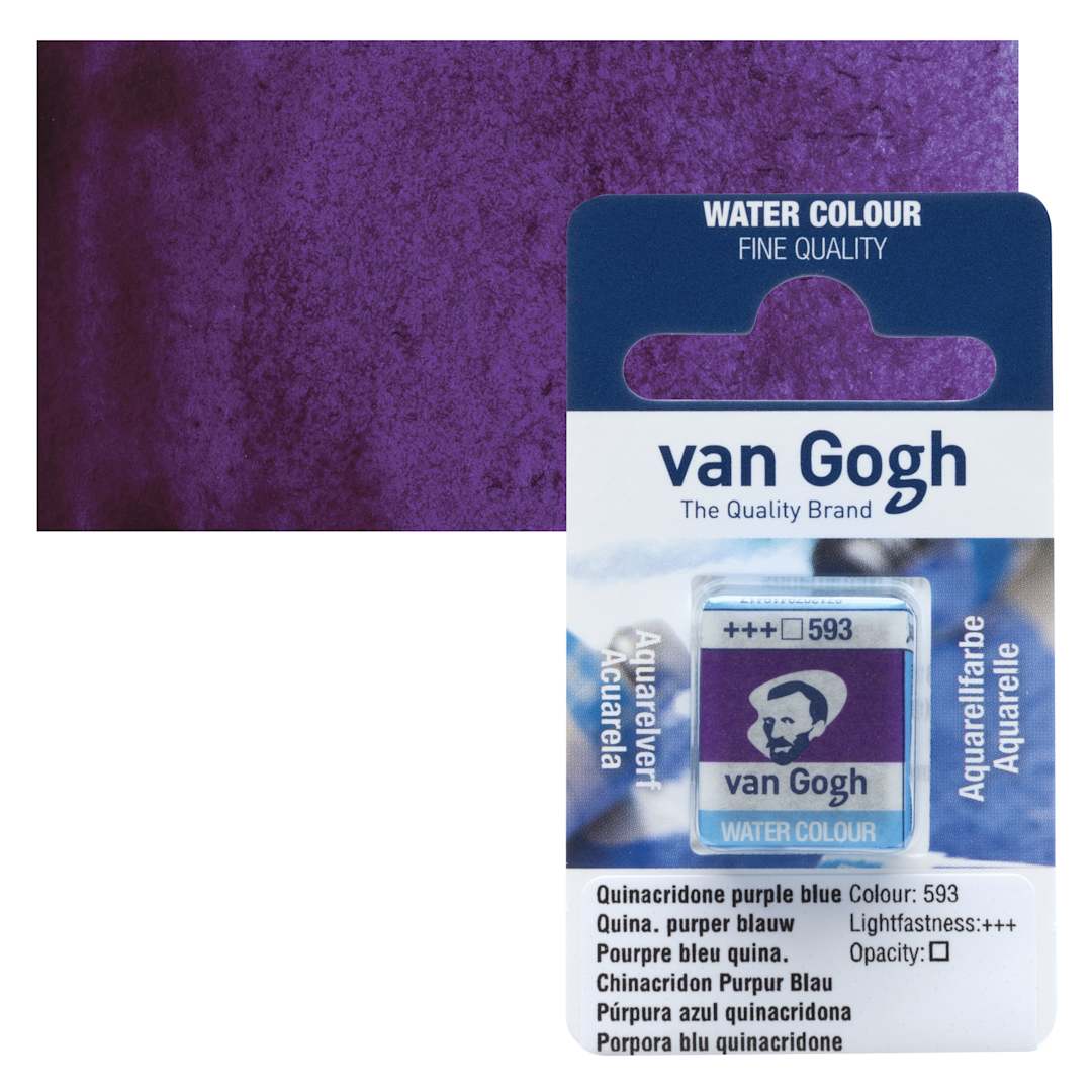 Open in modal - Van Gogh Watercolor Half Pan - Quinacridone Purple Blue pan and swatch