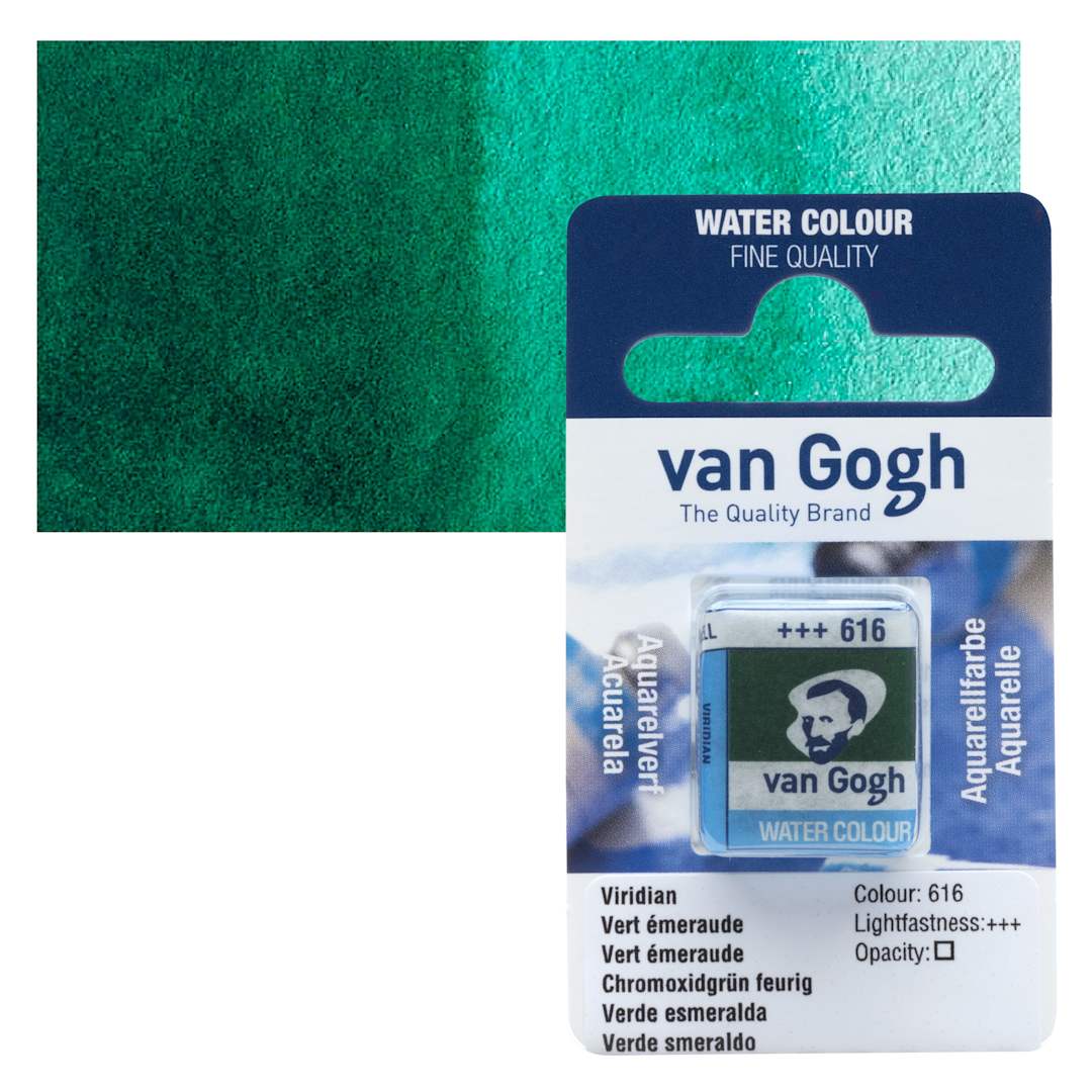 Open in modal - Van Gogh Watercolor Half Pan - Viridian pan and swatch