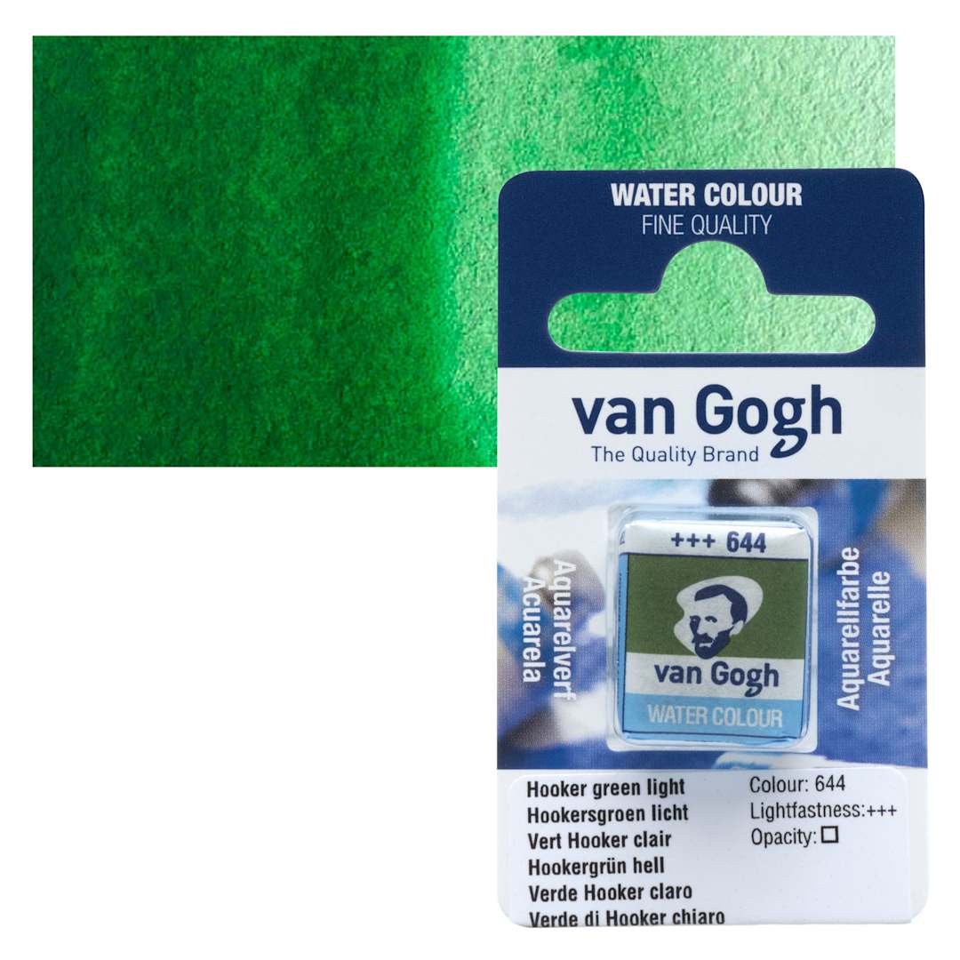 Open in modal - Van Gogh Watercolor Half Pan - Hooker Green Light pan and swatch