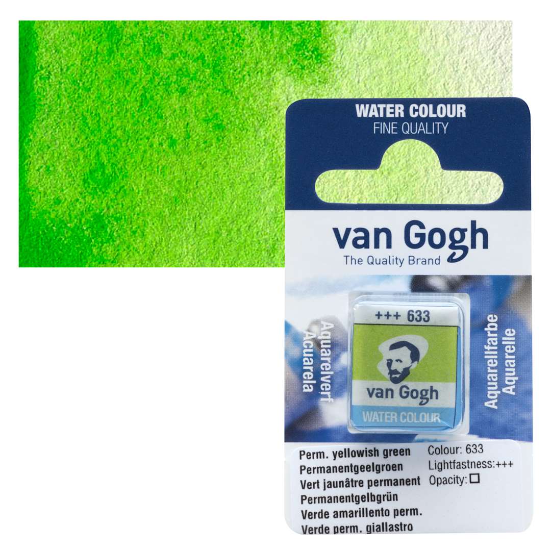 Open in modal - Van Gogh Watercolor Half Pan - Permanent Yellowish Green pan and swatch