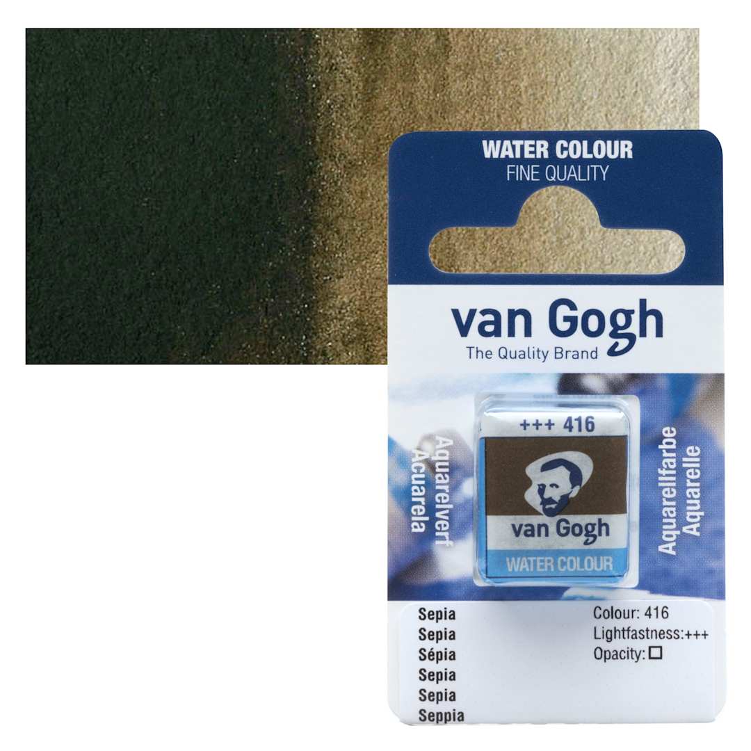 Open in modal - Van Gogh Watercolor Half Pan - Sepia pan and swatch